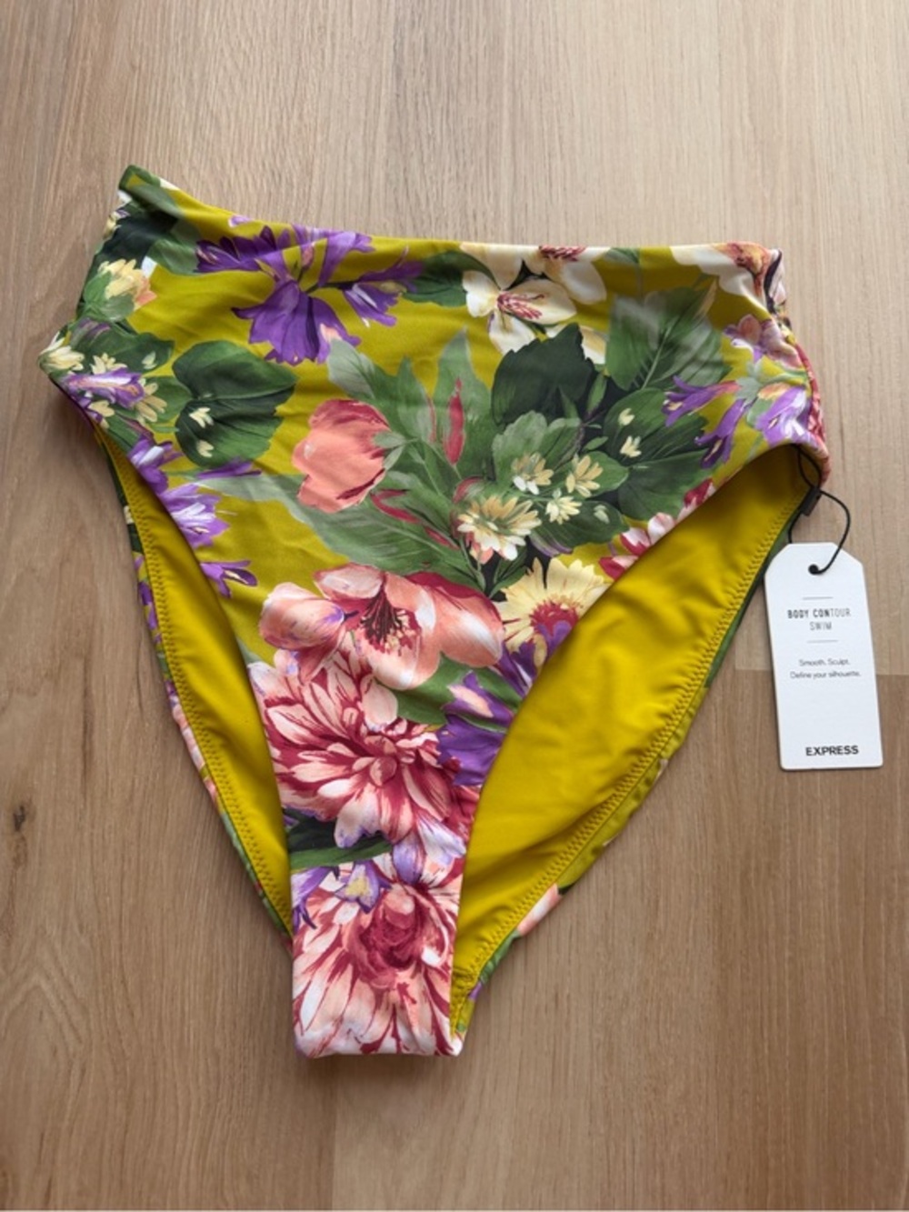 Express Body Contour Swim Floral High Waisted Bikini Bottoms NWT Size Small